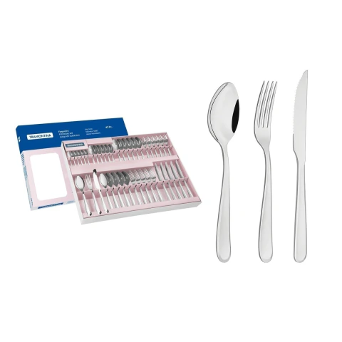 Faqueiro Tramontina Angra Aço Inox 42 Peças Com Facas Para Churrasco Acabamento Brilho Polido