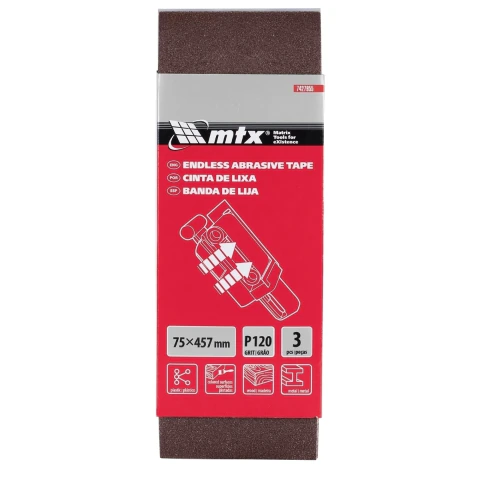 Cinta De Lixa Grão 120 457x75 Mm 3 Peças Para Madeira E Metal Mtx