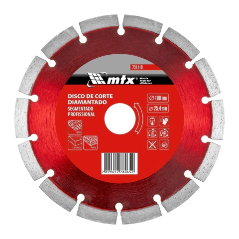 Disco de Corte Segmentado Diamantado Seco 180x25.4mm MTX - Corte Preciso e Durável