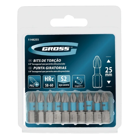 Bits Torção Ph2 De Impacto 25mm 10pçs Aço S2 Gross 1148255