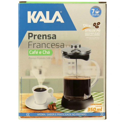 Prensa Francesa Cafeteira 350ml Aço Inox Vidro Resistente Kala