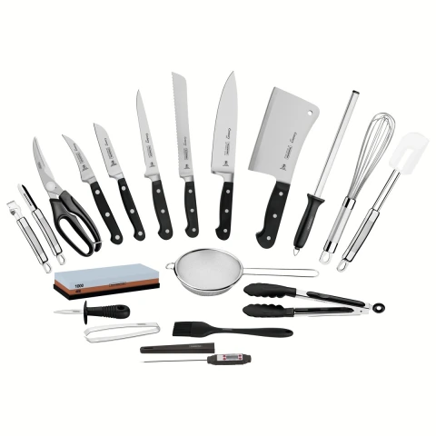 Kit Chef Tramontina Century 20 Peças Aço Inox Policarbonato Com Maleta Profissional 55-58 HRC