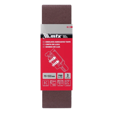 Cinta De Lixa Grão 80 533x75 Mm Com 3 Peças Para Madeira E Metal Mtx