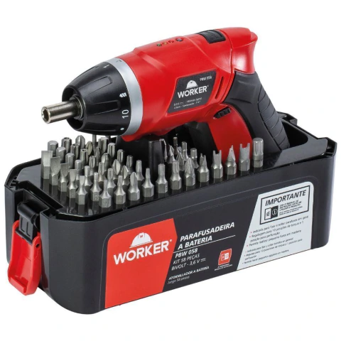 Parafusadeira à Bateria 3,6V 58Pcs Worker PBW 058 Torque 4,0 Nm Rotação 180rpm