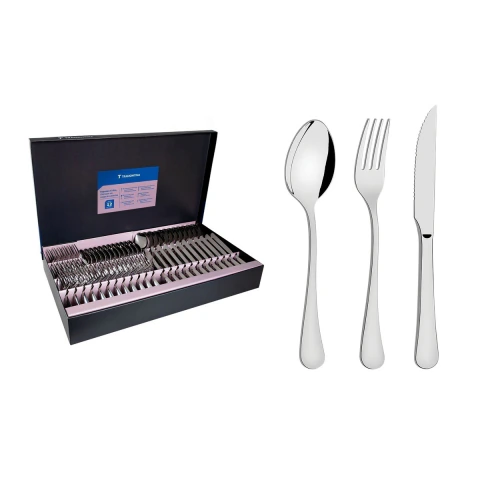 Faqueiro Tramontina Zurique Aço Inox 72 Peças Com Facas Para Churrasco Brilho