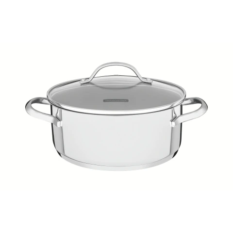 Caçarola Rasa Tramontina Una Aço Inox Fundo Triplo Tampa De Vidro 24 Cm 48 L Indução