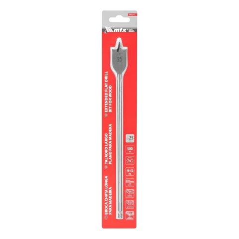 Broca Chata Para Madeira Longa 25 X 300 Mm Haste Sextavada 48-52 Hrc Mtx