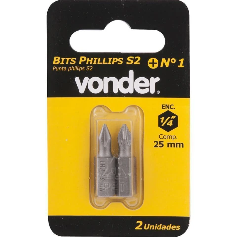 Bits Ponteira Philips 1/4 N.1 3/16x50mm Aço S2 Com 2 Peças