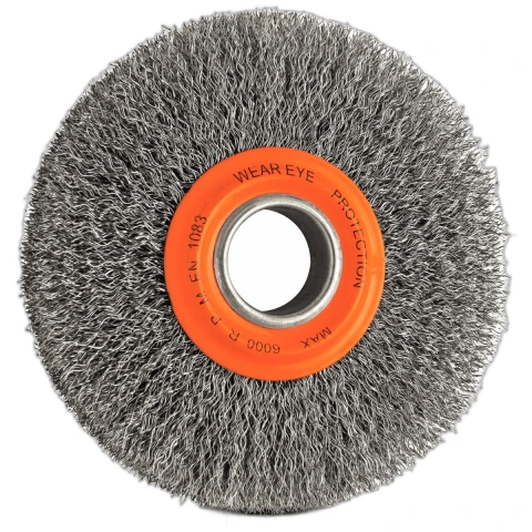 Escova Circular 6x3/4''' 0,3 mm Aço Latonado 6000 rpm Adaptadores 1/2 5/8 3/4 Tramontina PRO