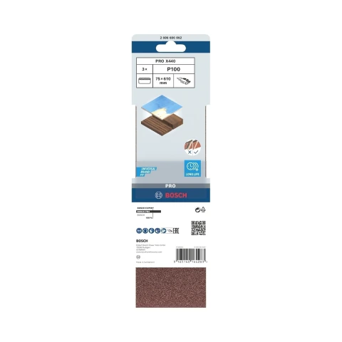 Cinta De Lixa Bosch Pro X440 75X610mm Grano 100 3Un