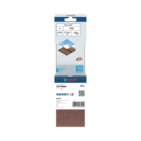 Cinta De Lixa Bosch Pro X440 75X610mm Grano 40 3Un