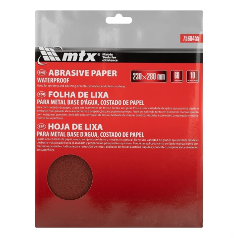 Folha Lixa para Metal MTX Grão 60 230x280mm 10 Peças
