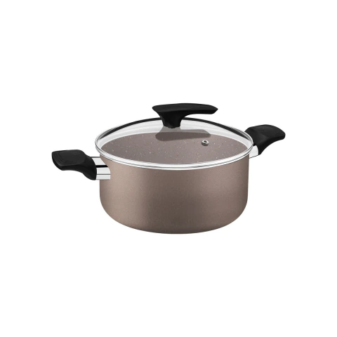 Caçarola Tramontina Milazzo 24 cm 1.8 mm Antiaderente Starflon Max Tampa De Vidro Alumínio Amêndoa