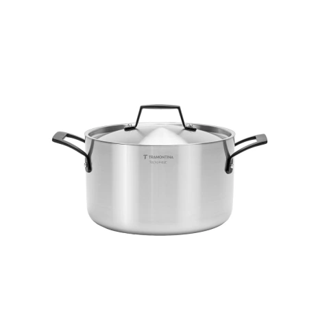 Caçarola Tramontina Grano Black Aço Inox 3,8 L 20 cm Corpo Triplo Indução Tampa Inclusa Gourmet