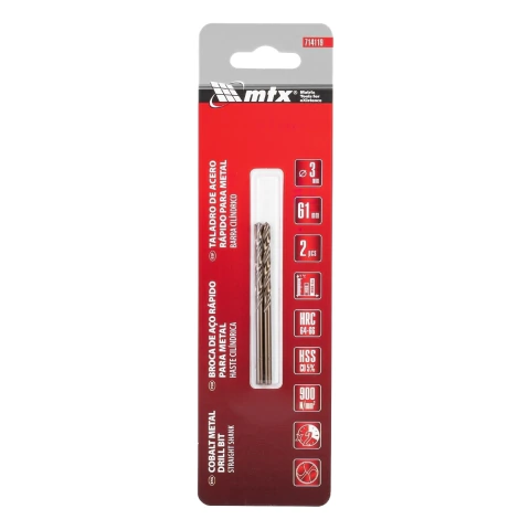 Broca Aço Rápido 3 mm 2 Peças Cobalto 5% HSS Metal Duro Aço Inox Mtx 714119