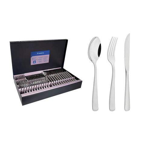 Faqueiro 72 Peças Tramontina Pacific Aço Inox Para Churrasco Alto Brilho Com Detalhes No Cabo