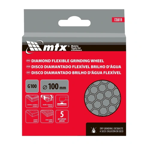 Disco Lixa Diamantada Flexível Seco G100 100mm 5Pçs MTX Lixamento Granito Mármore