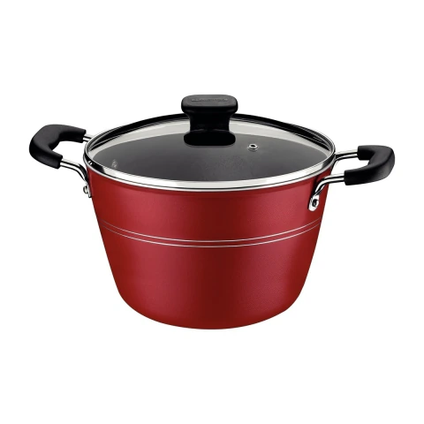 Caldeirão Tramontina Sicília Alumínio Vermelho 26 Cm 7,6 L Antiaderente Starflon Tampa De Vidro