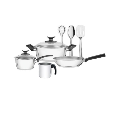 Jogo De Panelas Tramontina Allegra Baquelite Aço Inox 7 Peças Fundo Triplo Indução