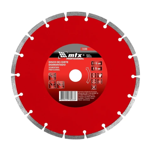 Disco de Corte Segmentado Diamantado 110 x 20mm MTX