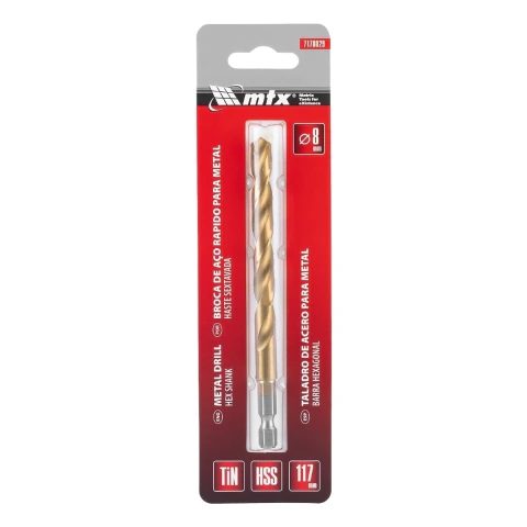 Broca Aço Rápido 8 mm Hss Nitreto De Titânio Haste Sextavada Mtx Profissional