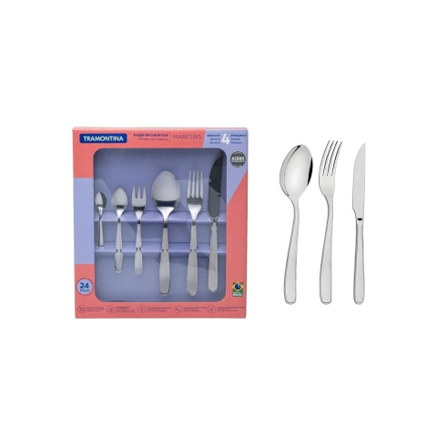 Faqueiro 24 Peças Aço Inox Maresias Com Facas Para Churrasco Tramontina