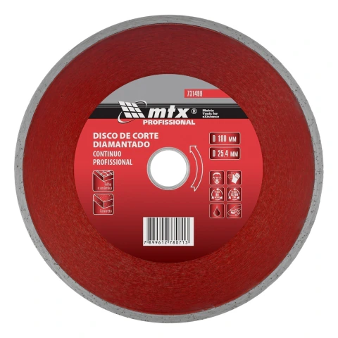 Disco de Corte Diamantado Contínuo 180x25.4mm MTX Cortes Precisos Durabilidade