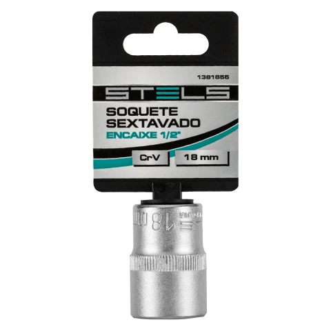 Soquete Sextavado 18 mm Encaixe 1/2 Polegada Cromo Vanádio com Clip Stels