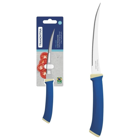 Faca Para Tomate Tramontina Felice 5 Polegadas Aço Inox Cabo Polipropileno Azul Microsserrilhada