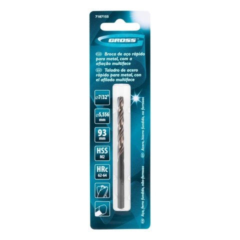Broca Aço Rápido Profissional 7/32 x 93 mm Aço M2 1 Peça Gross