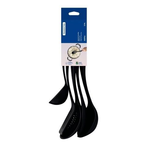 Jogo De Utensílios Tramontina Ability 05 Peças Nylon Preto 180C Não Riscam Lava Louças