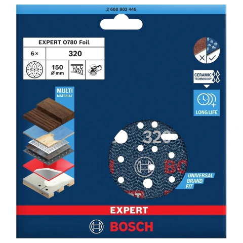 Jogo De Disco De Lixa Bosch Expert O780 150mm G320 C/ 6 Un