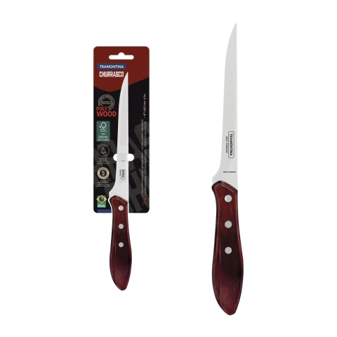 Faca Para Desossar Tramontina Polywood 6 Polegadas Aço Inox Cabo Madeira Tratada Vermelha Churrasco