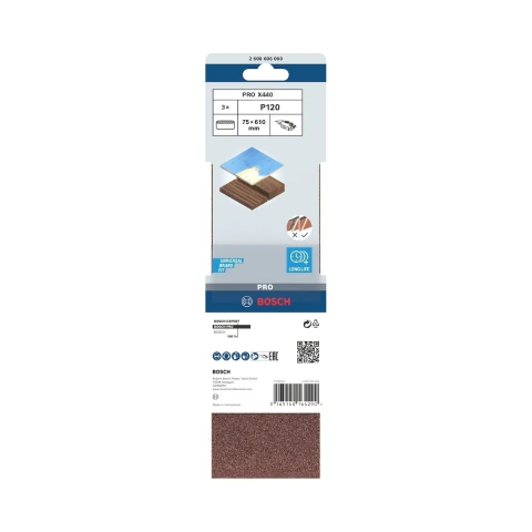 Cinta De Lixa Bosch Pro X440 75X610mm Grano 120 3Un