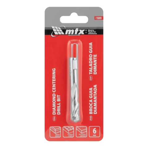 Broca Guia Diamantada Para Serra Copo Haste Triangular 6 Mm 1 Peça Mtx Aço Resistente 350-700 Rpm