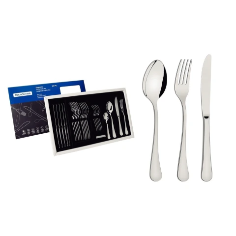 Faqueiro Tramontina Zurique Aço Inox 24 Peças Facas De Mesa Alto Brilho
