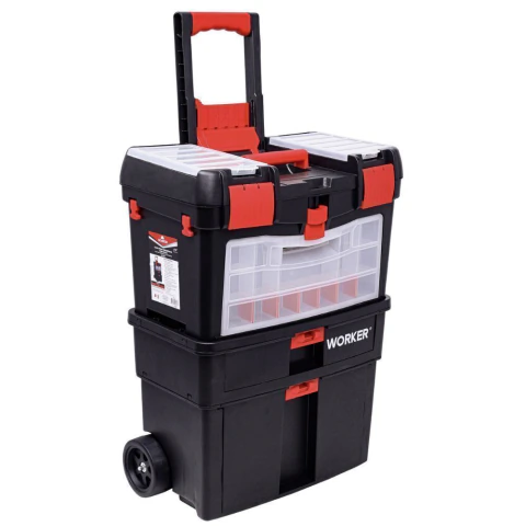 Caixa Plástica Para Ferramentas 24,5'' Com Rodas e Gavetas Worker 460x260x620mm