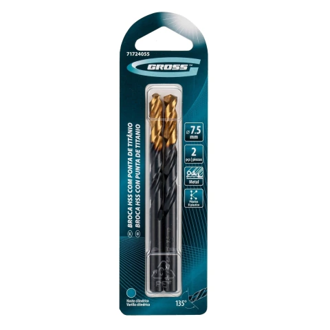 Broca Metal Aço Rápido 7,5mm Nitreto Titânio Kit 2 Unidades