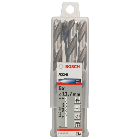 Broca Para Metal Bosch Aço Rápido Hss-G 11,7mm 5 Peças
