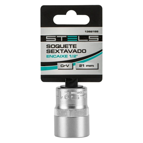 Soquete Sextavado 1/2'' 21mm Aço CrV 42 HRC Stels