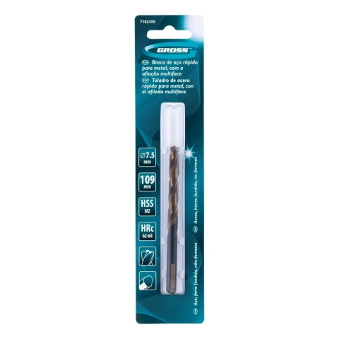 Broca Aço Rápido Para Metal 7,5x109mm P6M5 Gross