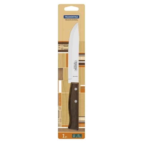 Faca Para Cozinha Tramontina Tradicional 6 Polegadas Aço Inox Cabo Madeira Natural Alta Resistência