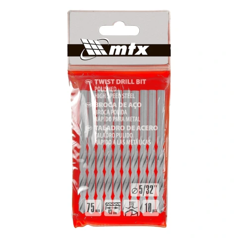 Broca Metal Polida HSS 5/32'' 10 Peças Aço Rápido MTX