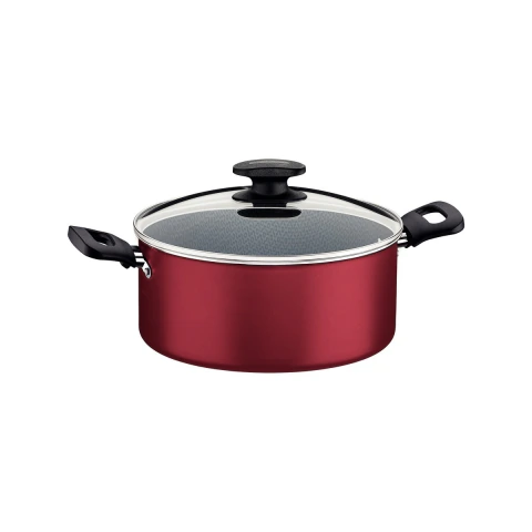Caçarola Tramontina Loreto 20 cm 2,8 L Alumínio Vermelha Com Antiaderente Starflon Max E Tampa De Vidro