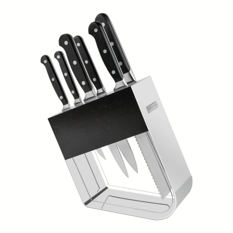 Jogo De Facas Tramontina Century 7 Peças Aço Inox Forjado Com Suporte Em Acrílico E Aço Inox