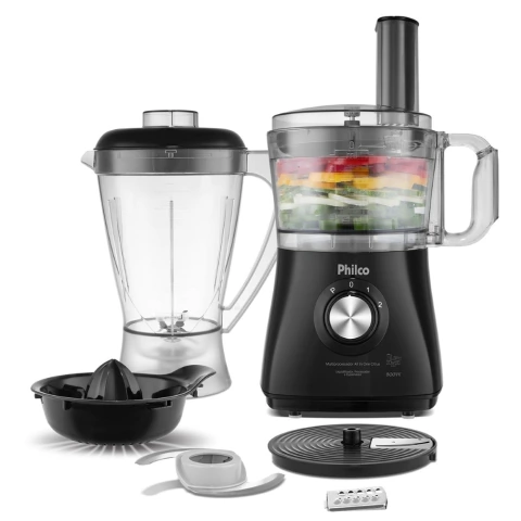 Multiprocessador 800W Philco Preto 5 em 1 Rala Processa Liquidifica Espreme Fatia Pica 127V