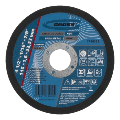 Disco De Corte Para Inox E Metal 115 X 1,6 X 22,23 Mm Gross 1 Peça