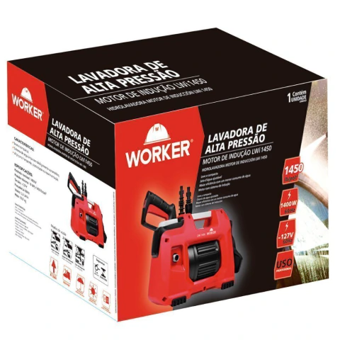 Lavadora Alta Pressão 1400W 1450Lbs 127V Motor Indução Worker LWI1450 Vazão 5,5 L/Min