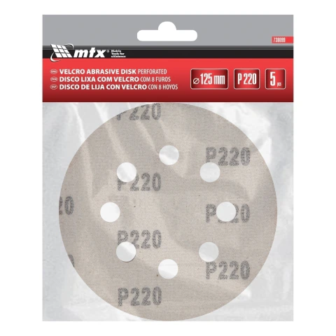 Disco De Lixa Com Velcro Perfurado Grão 220 125 Mm 5 Peças Mtx