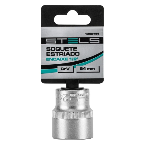Soquete Estriado 1/2'' 24mm Aço CrV Stels